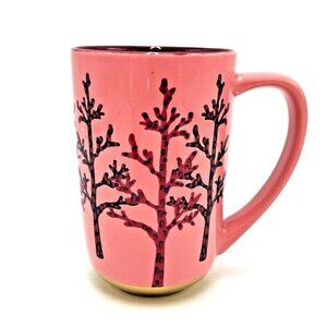 Davids Tea Nordic Mug Birch Tree Coral Pink Burgundy Ceramic Gold Dipped 16 oz